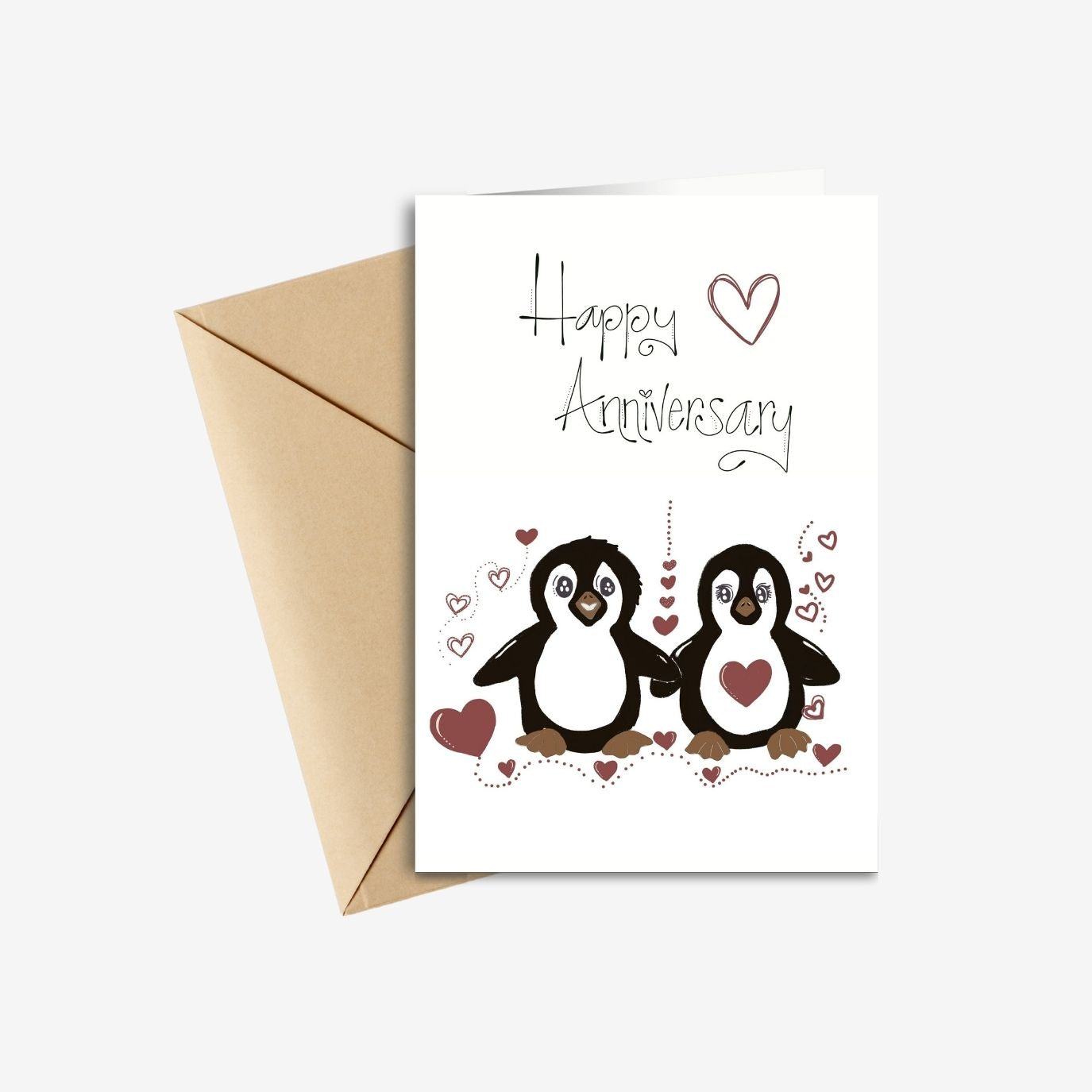 Penguin Soulmates Happy Anniversary Handmade Greeting Card