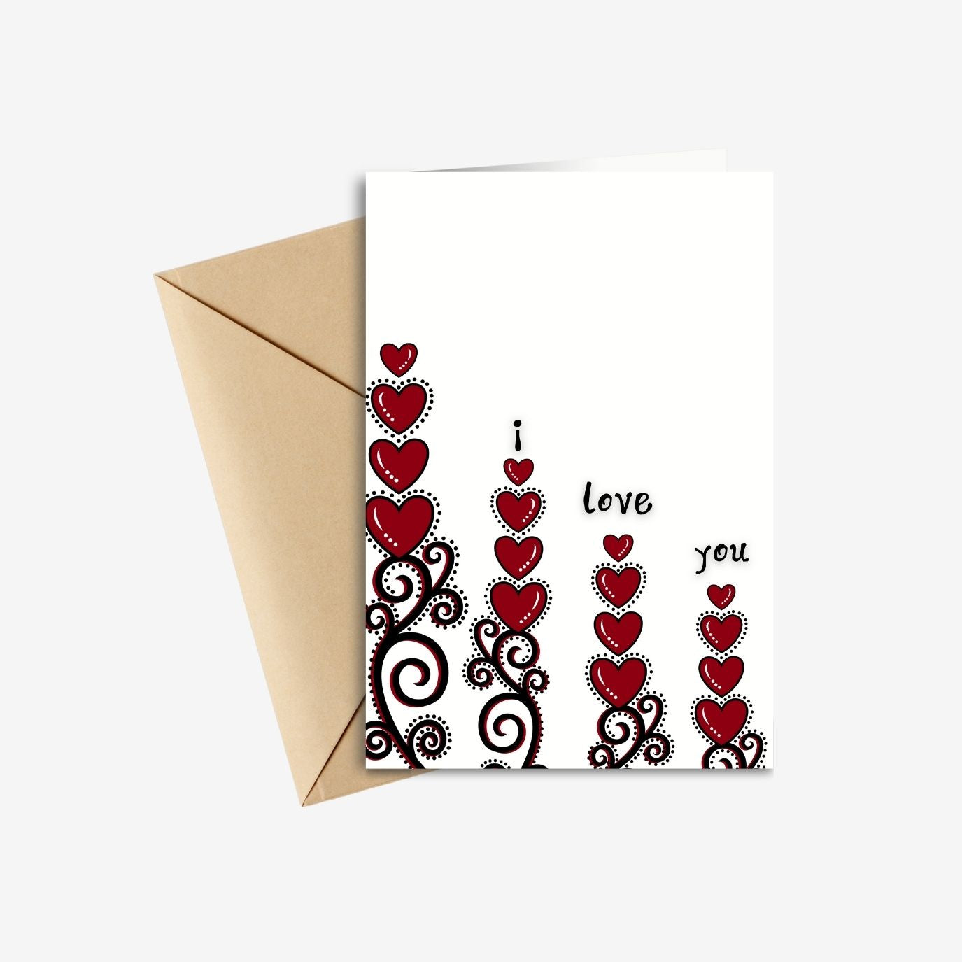Red Hearts - I Love You Handmade Greeting Card