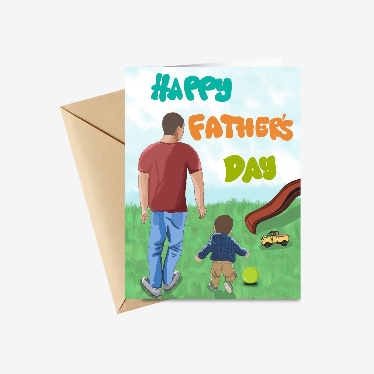 Uplifting Happy Father's Day Card featuring a Son and Father