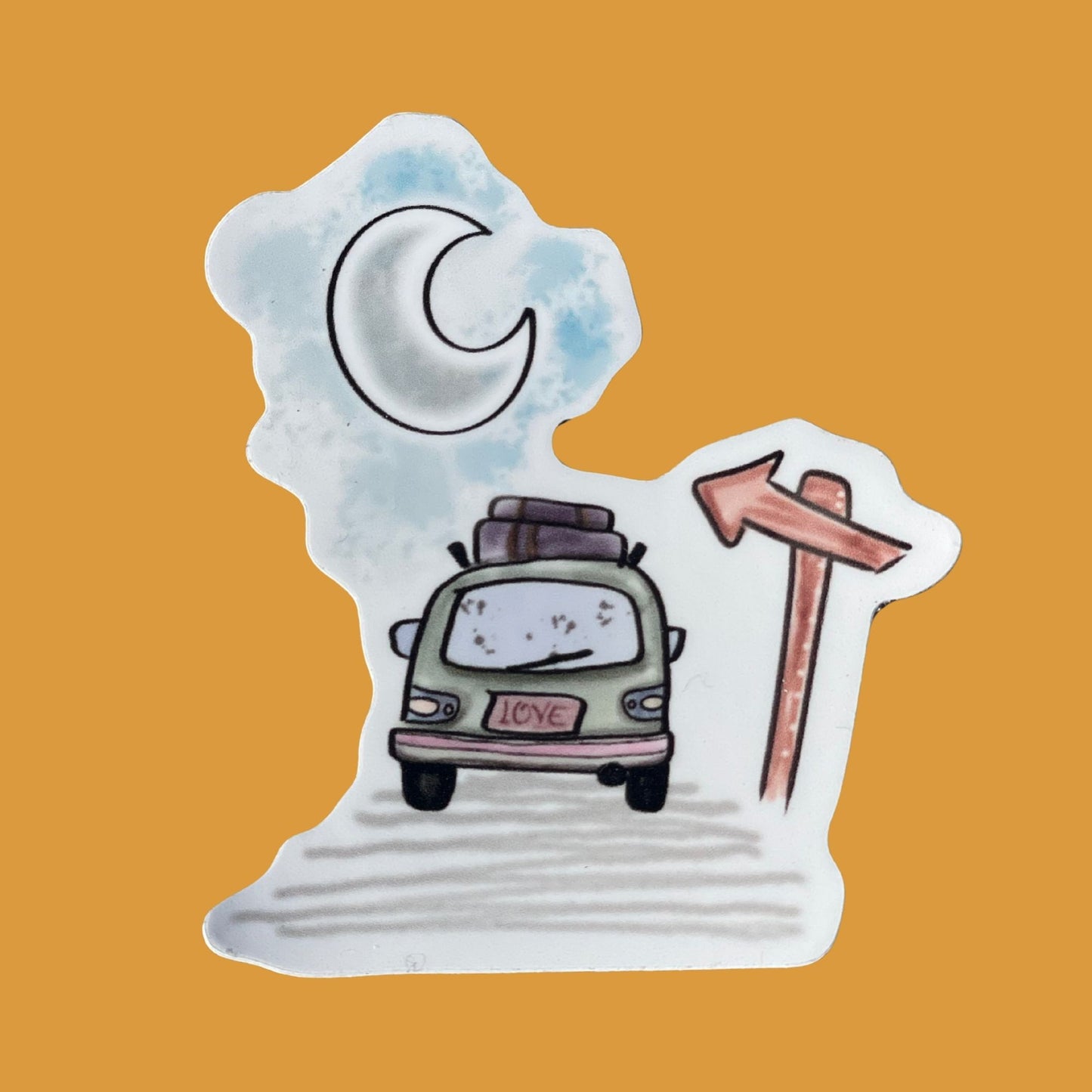 Moonlit Road Trip Vinyl Sticker | Cute Travel Car & Moon Sticker