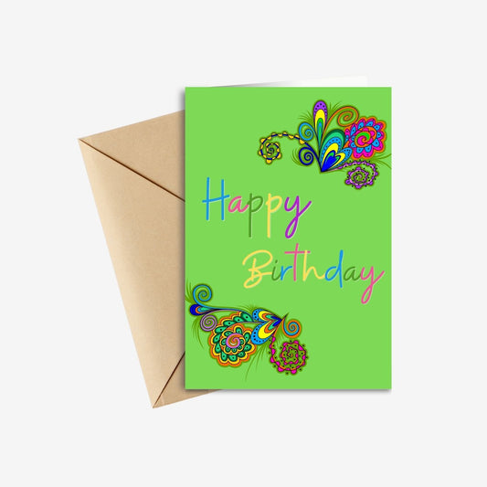 Bright Green Happy Birthday Handmade Greeting Card