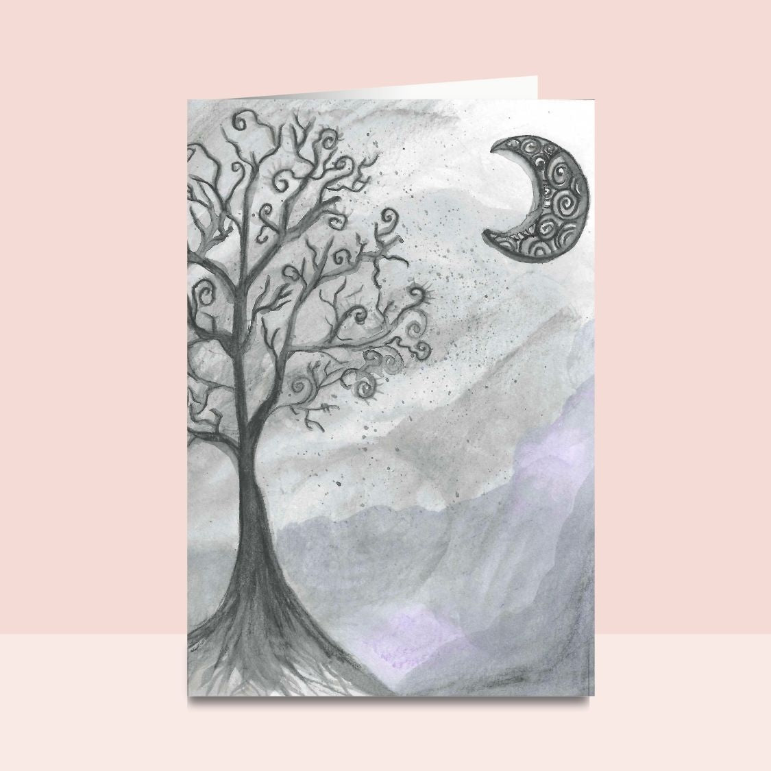 Thinking of You - Whispers of the Moon hand illustrated Greeting Card in watercolor