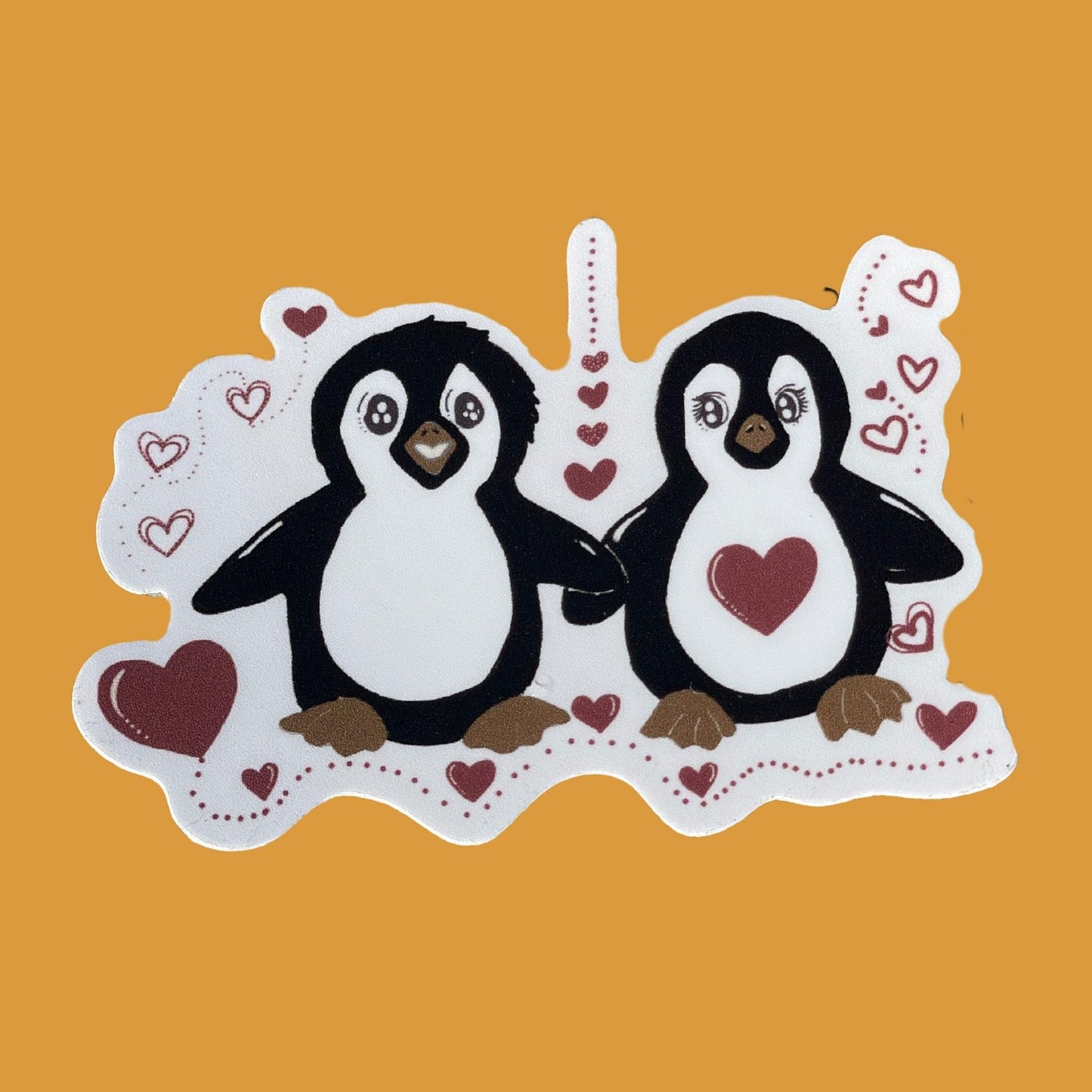 Cute Penguin Couple Heart Vinyl Sticker