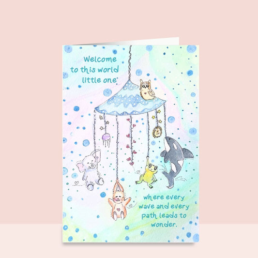 Welcome Little Wild One Baby Card | Cute Animal Illustrations New Baby Greeting Card | Gender Neutral Baby Shower Card