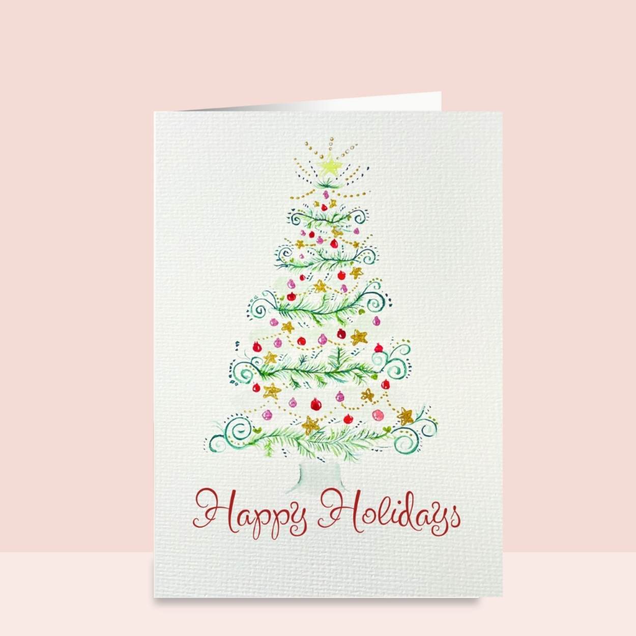 Hand-Painted Watercolor Christmas Tree Card | Elegant Holiday Greeting Card
