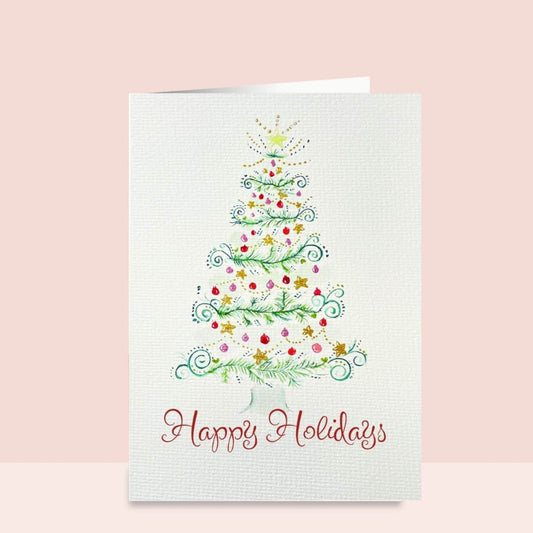 Hand-Painted Watercolor Christmas Tree Card | Elegant Holiday Greeting Card