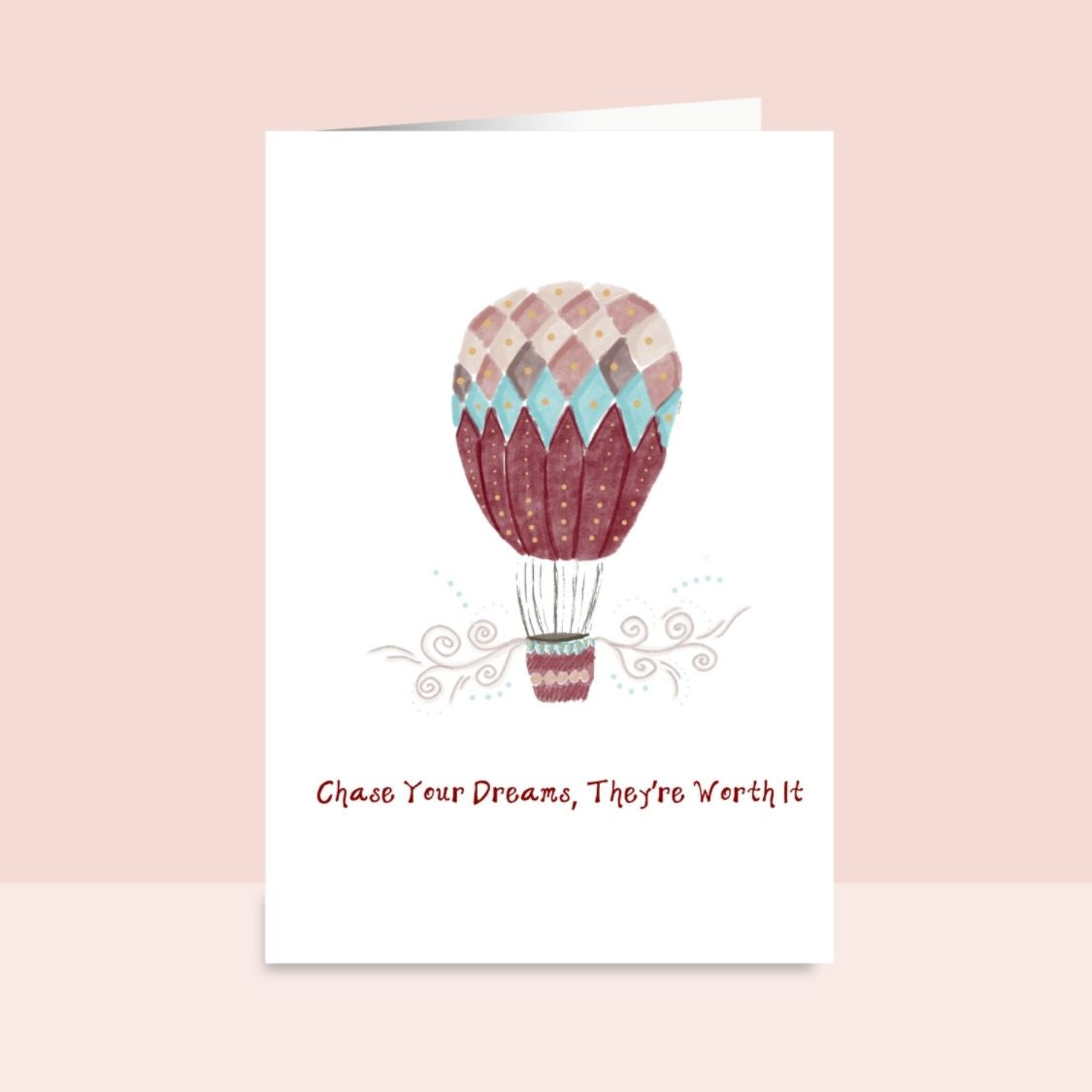 Chase Your Dreams Watercolor Air balloon Motivational Handmade Greeting Card