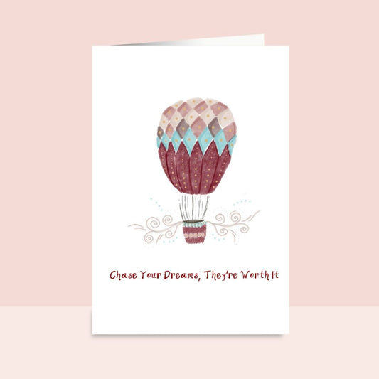 Chase Your Dreams Watercolor Air balloon Motivational Handmade Greeting Card