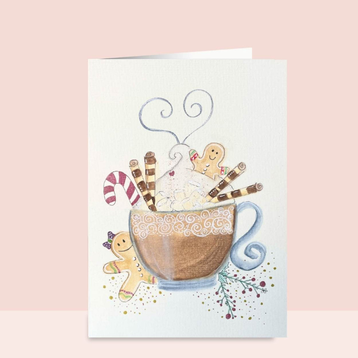 Watercolor Cozy Cocoa Mug Christmas Holiday Card