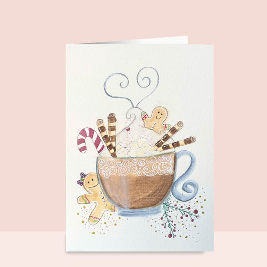 Watercolor Cozy Cocoa Mug Christmas Holiday Card