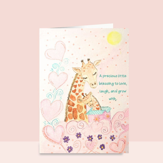 Mama & Baby Giraffe - Baby Girl Greeting Card