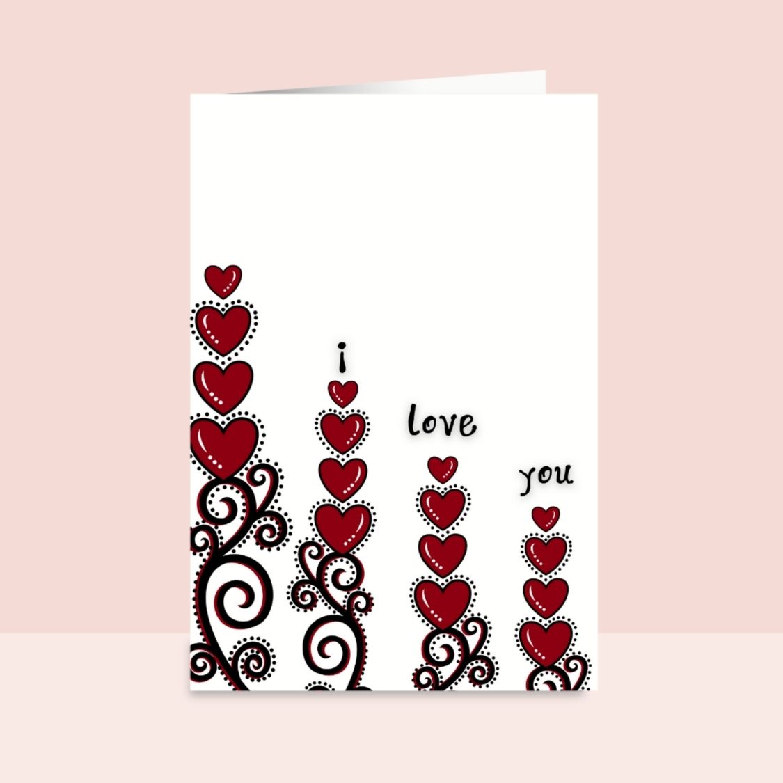 Red Hearts - I Love You Handmade Greeting Card