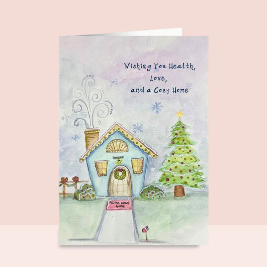Charming Christmas House Card | Peaceful Watercolor Home for the Holidays