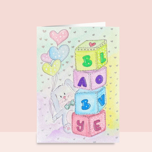 Love Baby Bunny & Building Blocks Baby Greeting Card