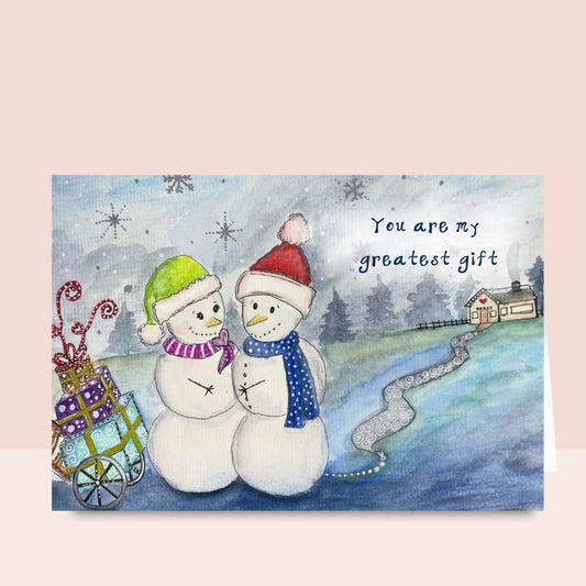 Snowmen Christmas Card | Romantic Watercolor Holiday Card