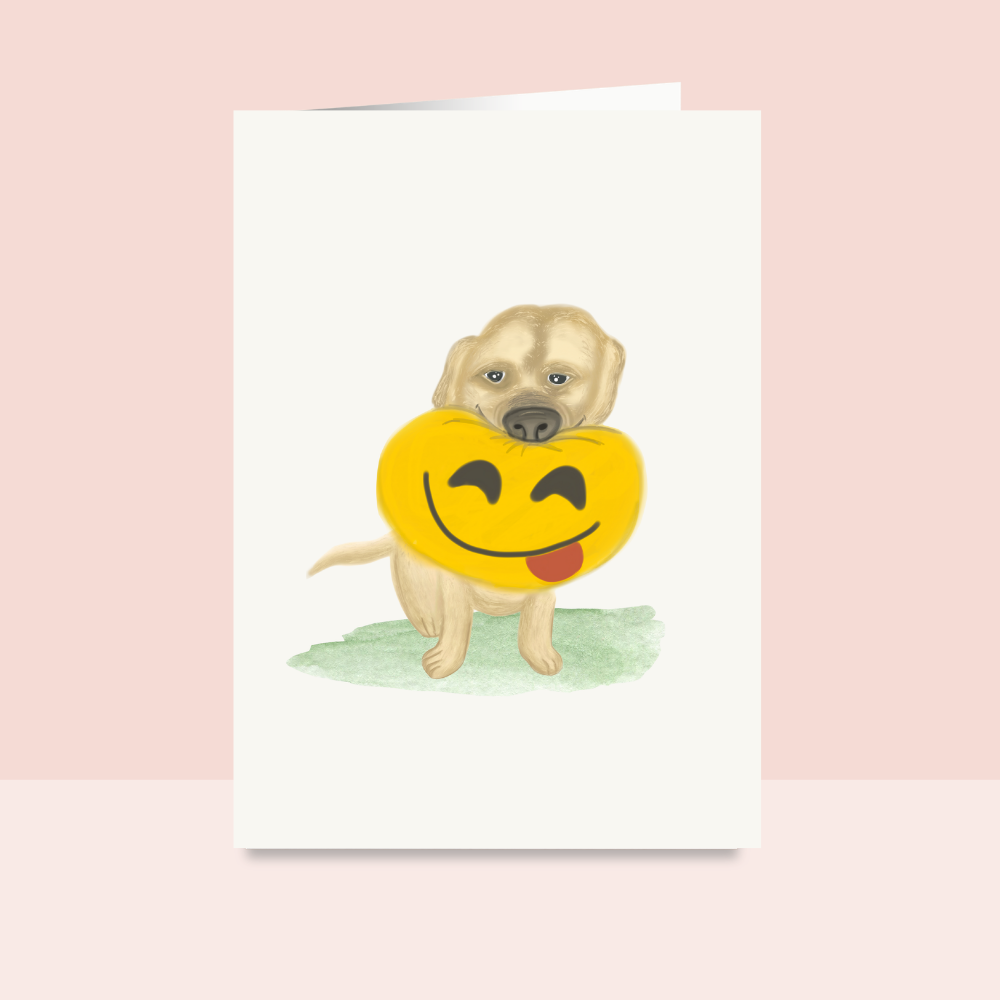 Hand Illustrated Dog Card with Smiley Pillow | For all occassions