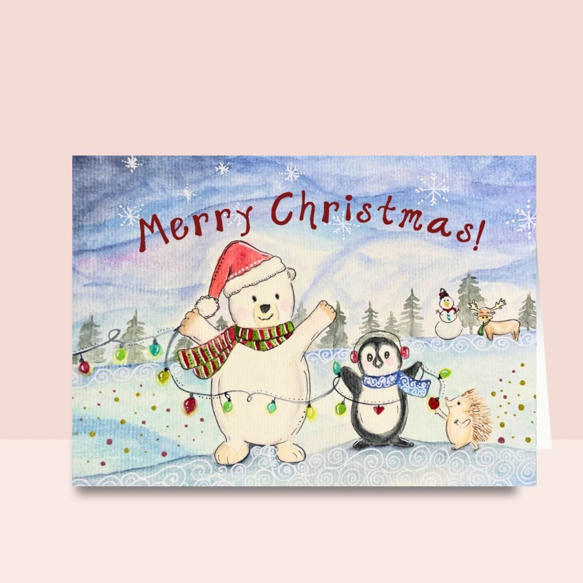 Merry Christmas Watercolor Winter Wonderland Card
