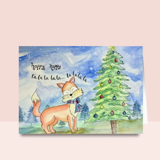 Cheerful Holiday Watercolor Fox Card