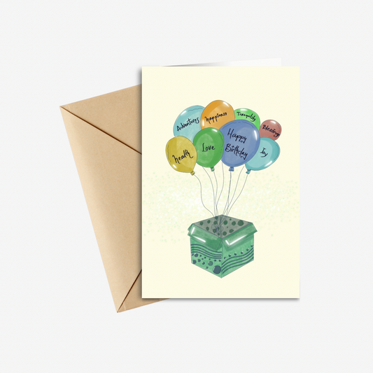 Birthday Gift Box Balloons Greeting Card