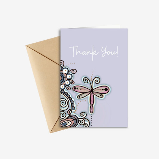Colorful Dragonfly Thank You Card – Hand-drawn Nature-Inspired Design