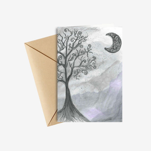 Thinking of You - Whispers of the Moon hand illustrated Greeting Card in watercolor