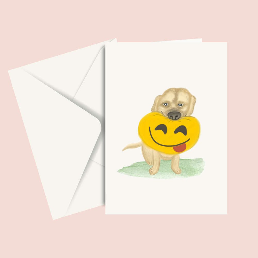 Hand Illustrated Dog Card with Smiley Pillow | For all occassions